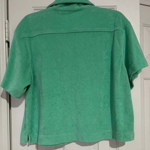 Fabletics Green Terrycloth Boxy Button Down Shirt Size M Athleisure ~ Colorful! - Picture 5 of 5